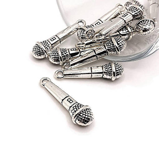 50 Pcs Silver Microphone Music 3D Charms