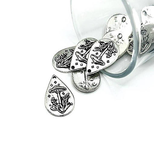 50 Pcs Silver Mushroom Charms