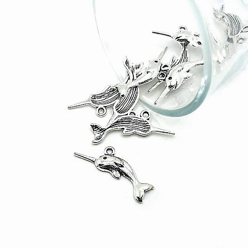 50 Pcs Silver Narwhal Charms