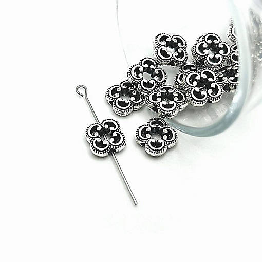 50 Pcs Silver Open Flower Spacer Beads