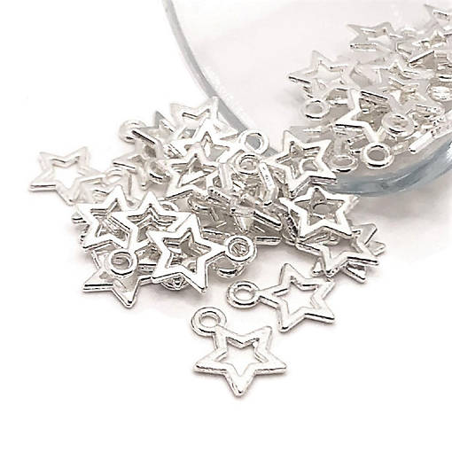 50 Pcs Silver Plated Open Star Charms