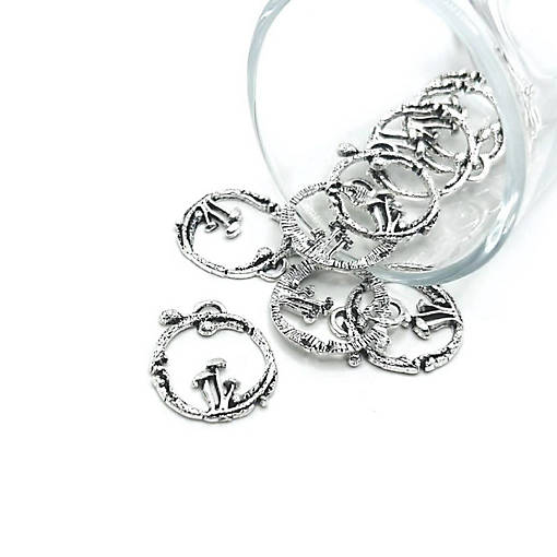 50 Pcs Silver Round Mushroom Charms