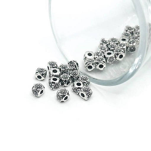 50 Pcs Silver Square Flower Beads