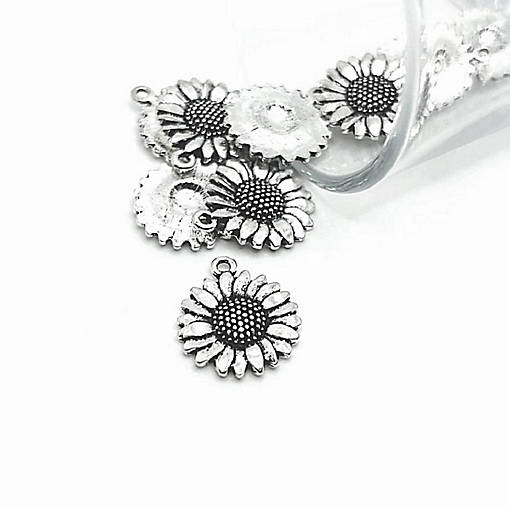 50 Pcs Silver Sunflower Head Charms
