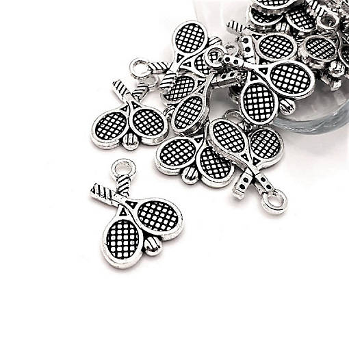50 Pcs Silver Tennis Racket Charms