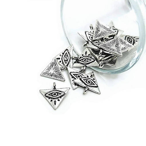 50 Pcs Silver Triangle Evil Eye Charms