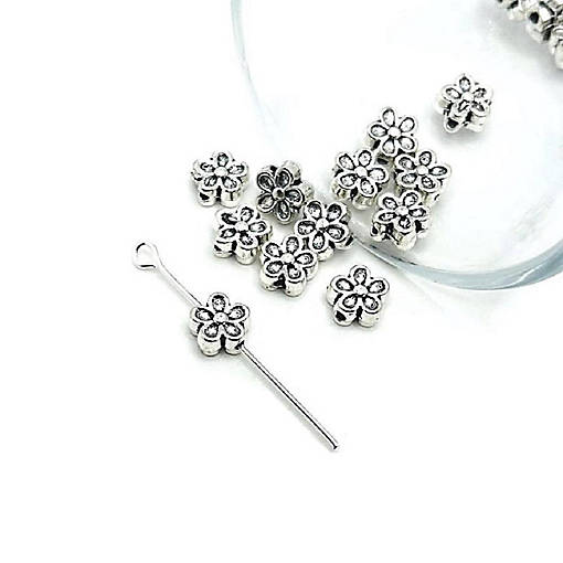 50 Pcs Small Silver Flower Spacer Beads