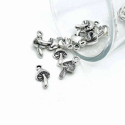50 Pcs Small Silver Mushroom Charms