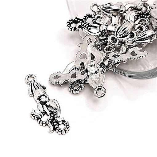 50 Pcs Small Silver Squid Charms