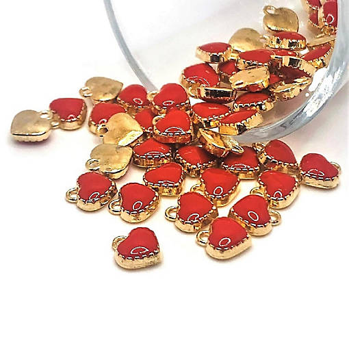 50 Pcs Tiny Red Heart Charms