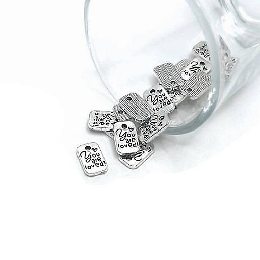 50 Pcs Tiny Silver You Are Loved Charms