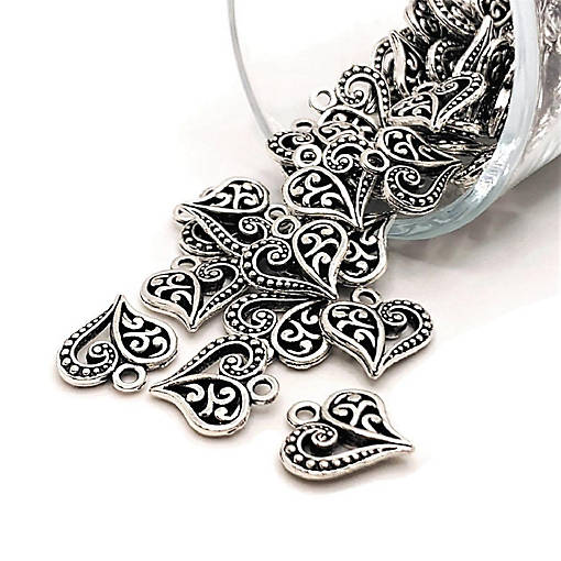 50 Pieces Silver Scroll Heart Charms