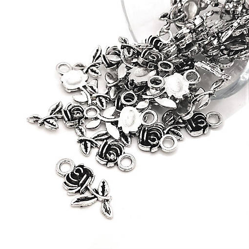 50 Pieces Small Silver Rose Charms