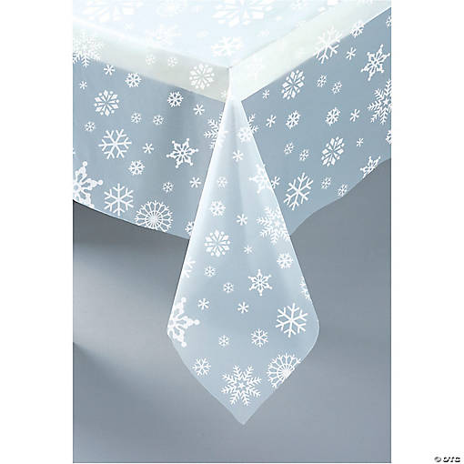 54" x 108" Clear Snowflake Print Rectangle Disposable Plastic Tablecloth