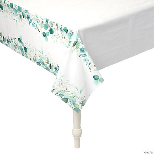 54" x 108" Eucalyptus Print Plastic Tablecloth