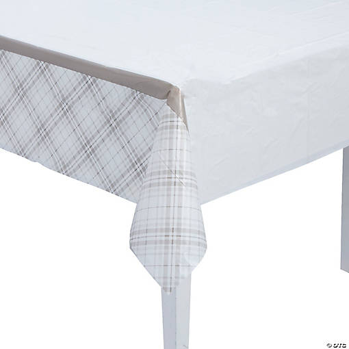 54" x 108" Neutral Plaid Plastic Tablecloth