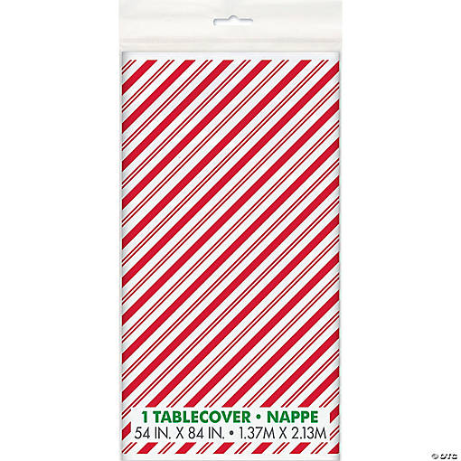 54" x 84" Red Stripe Snowman Rectangle Disposable Plastic Tablecloth