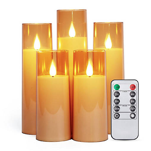 5PCS Acrylic Shell Pillar 3D Wick LED Candles with 10-Key Remote Control Timer