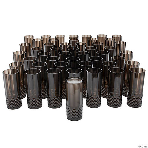 6" 14 oz. Bulk 48 Pc. Black Patterned Reusable Plastic Water Cups