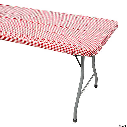 6 ft. Red &amp; White Gingham Fitted Rectangle Plastic Tablecloth