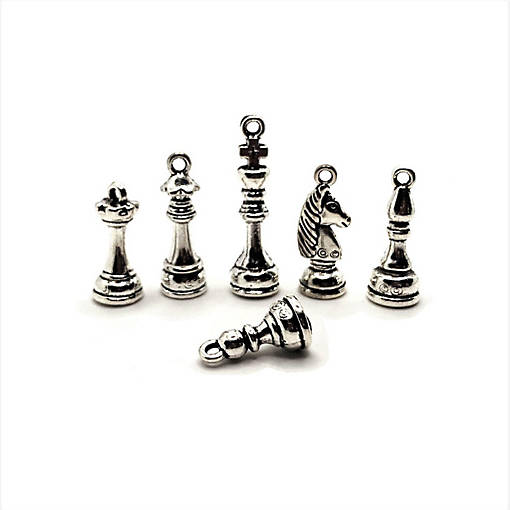 6 Piece Set - Silver Chess Set Charms