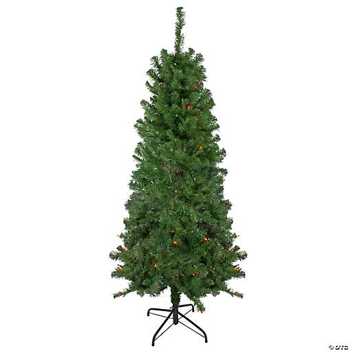 6' Pre-Lit Alberta Pine Slim Artificial Christmas Tree - Multi Lights