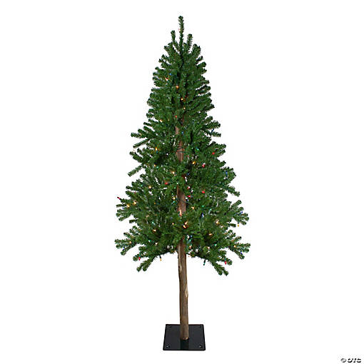 6' Pre-Lit Medium Alpine Artificial Christmas Tree - Multicolor Lights