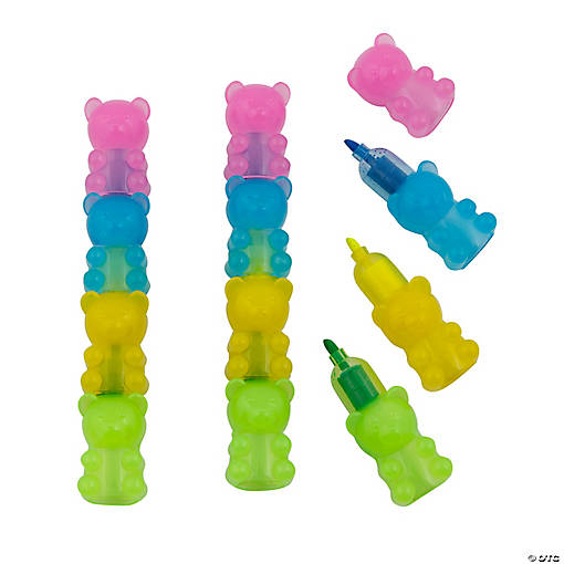 6" Stackable Multi-Colored Bears Highlighters - 12 Pc.