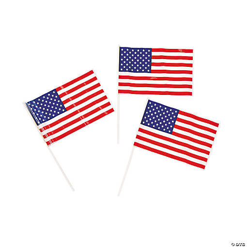 6" x 4" Bulk 72 Pc. Small Plastic American Flags on Plastic Sticks