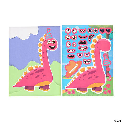 6" x 8 1/4" Bulk 48 Pc. Make-a-Face Dinosaur Sticker Sheets