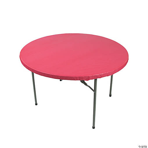 60" Classic Red Solid Color Fitted Round Disposable Plastic Tablecloth