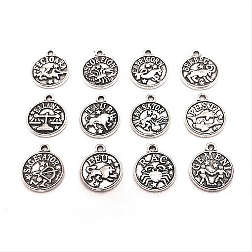 60 Pcs Silver Zodiac Coin Charm Sets