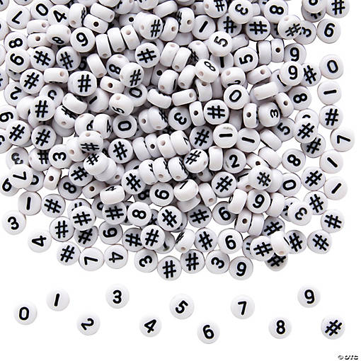 6mm Bulk 400 Pc. White Round Numbers Plastic Beads