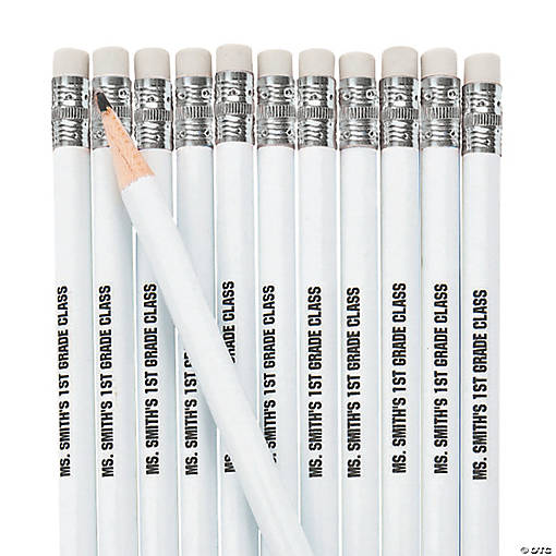 7 1/2" Personalized White Solid Color Wood Pencils - 24 Pc.