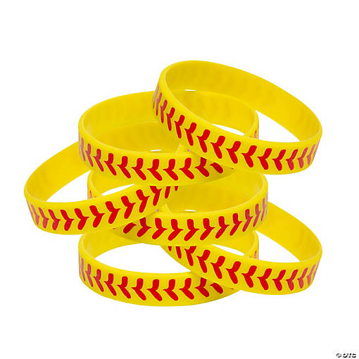 7 1/4" Softball Pattern Rubber Bracelets - 12 Pc.