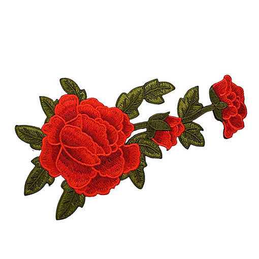 7.75" x 4.5" Red Rose Embroidered Patch 12 Pack