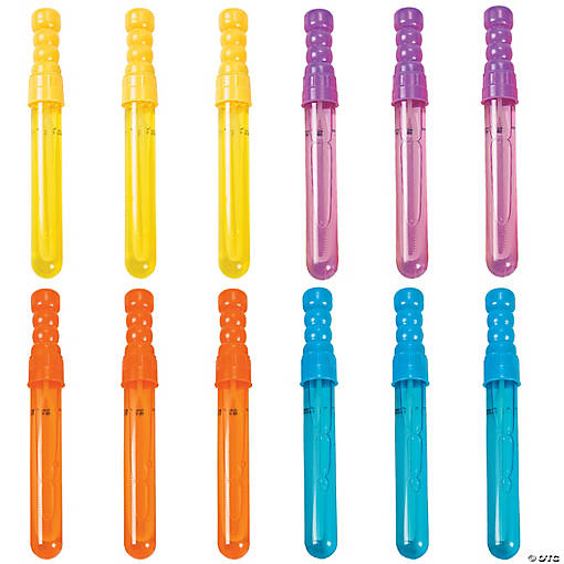 7" Mini Solid Color Plastic Outdoor Bubble Wands - 12 Pc.
