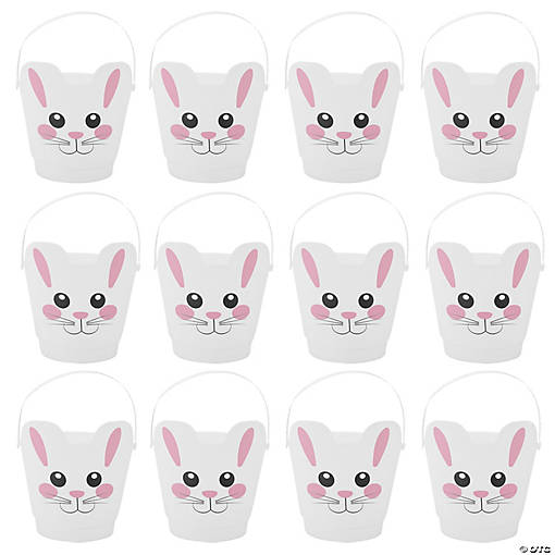 7" x 8" Bunny-Shaped Easter White Plastic Buckets - 12 Pc.