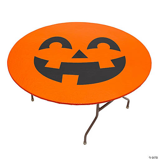 72" Jack-O&amp;#8217;-Lantern Fitted Round Plastic Disposable Tablecloth