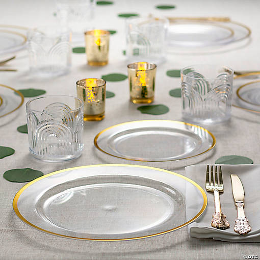 74 Pc. Clear Modern Rainbow Plastic Disposable Tableware Kit for 24 Guests