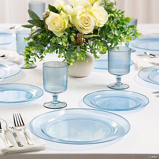 74 Pc. Dusty Blue Plastic Tableware Kit for 24 Guests
