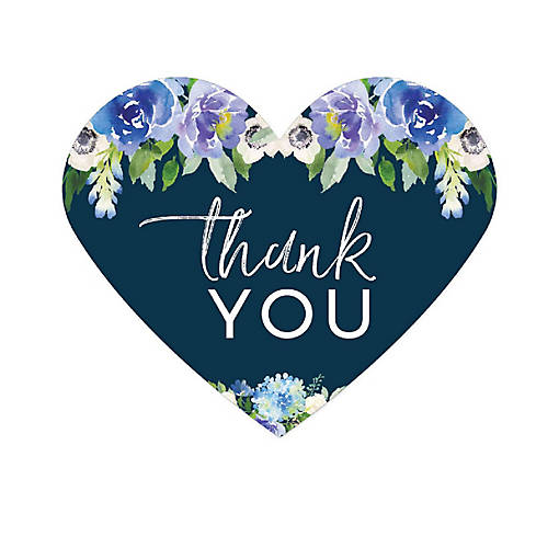 75 Navy Hydrangea Heart Label Thank You