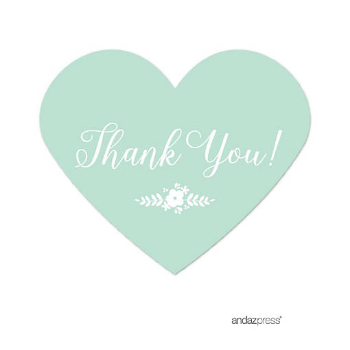 75PC Mint Mini Heart Label Thank You