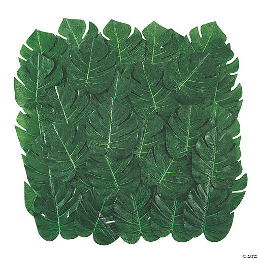 8" Bulk 48 Pc. Green Polyester Tropical Leaves