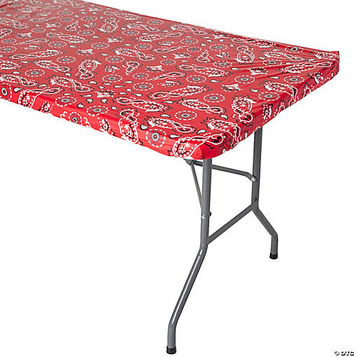 8 Ft. Red Bandana Fitted Rectangle Plastic Tablecloth