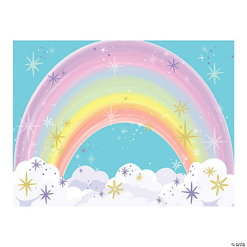 8 Ft. x 6 Ft. Pastel Rainbow with Clouds Polyester Backdrop