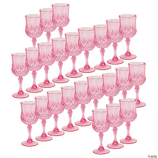 8 oz. Bulk  48 Ct. Pink Patterned Plastic Wine Glasses