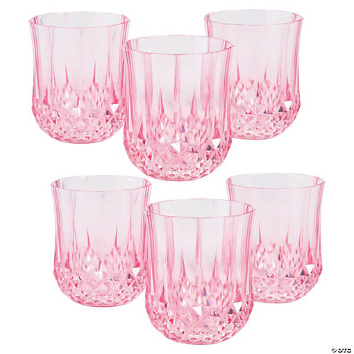 8 oz. Bulk 48 Ct. Pink Stemless Patterned Plastic Wine Glasses