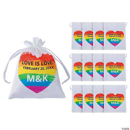 8" x 10" Personalized Medium Pride Rainbow Satin Drawstring Bags - 12 Pc.