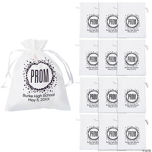 8" x 10" Personalized Medium Prom Satin Drawstring Bags - 12 Pc.